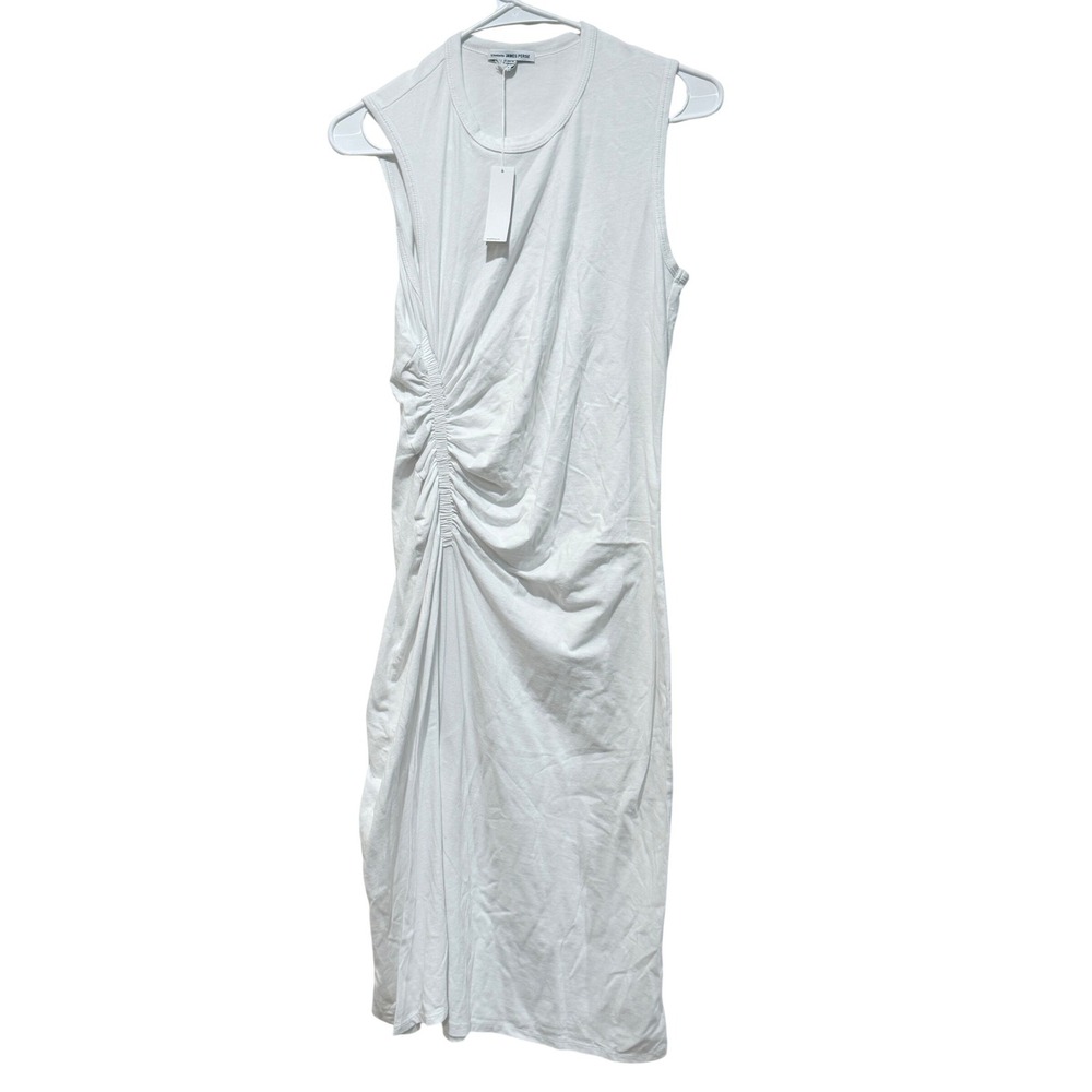 NWT Standard James Perse‎ White Cotton Ruched Sleeveless Midi Dress Sz 3 Large L